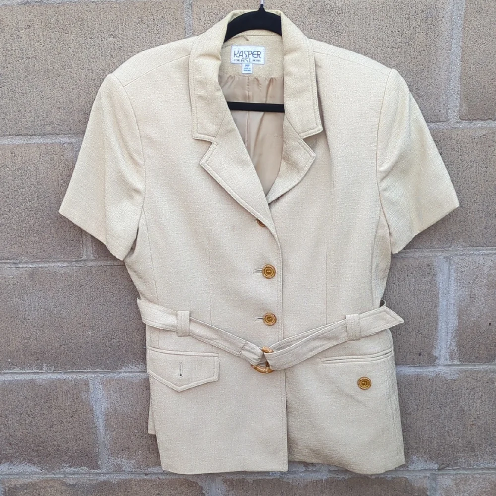 Kasper Cream Short-Sleeve Belted Blazer And Skirt Set, 14P - Picture 4 of 15